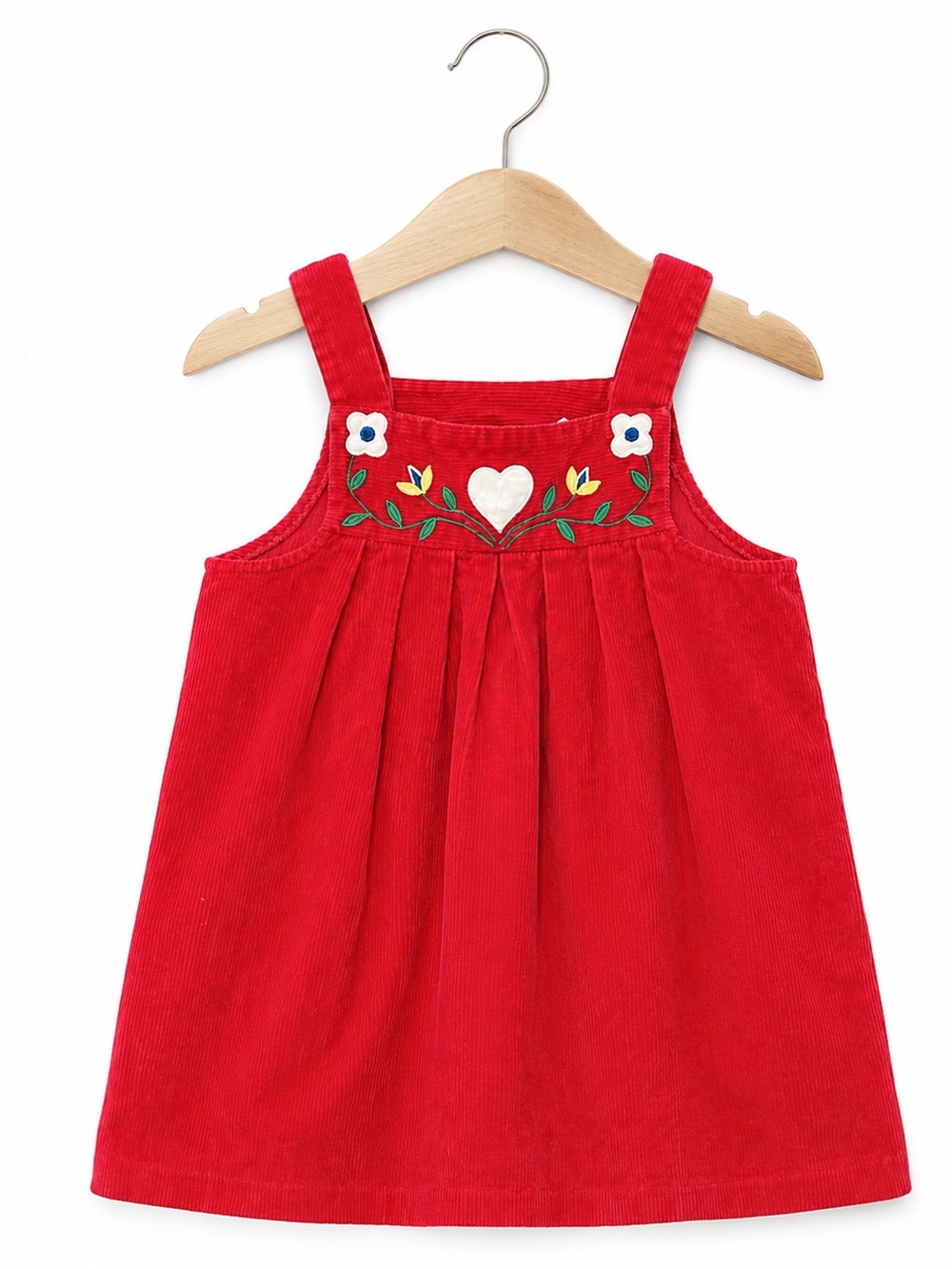 Vintage 90s Alyssa Baby Grand Girls 6 Red Corduroy Embroidered Pinafore Dress